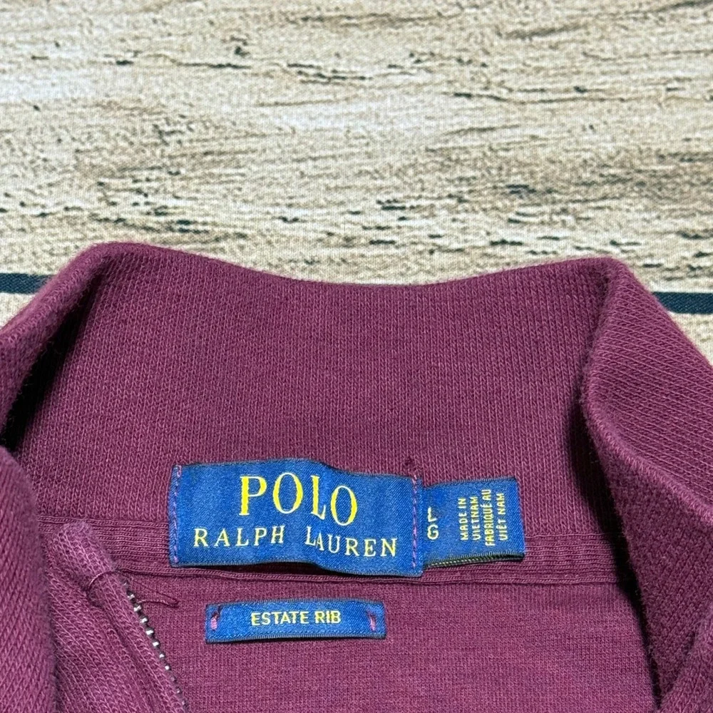 Polo Ralph Lauren Quarter Zip Men Large Burgundy Estate Rib Cotton Pullover